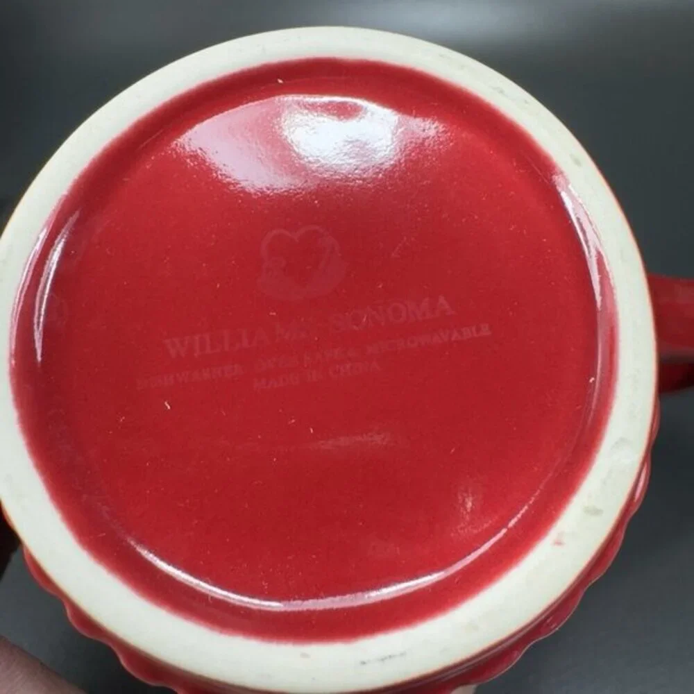 Williams Sonoma Rustic HeartVisit‎ Collection Coffee Mug Cup Beaded Bottom Red